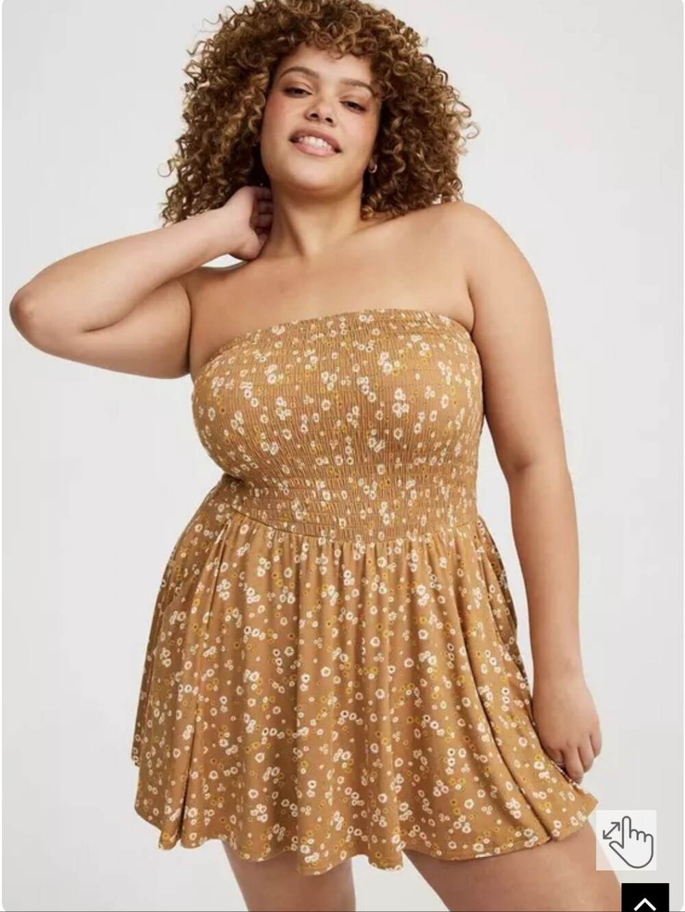 Torrid Mustard Floral Strapless Smocked Mini Dress Size 3 (3X)